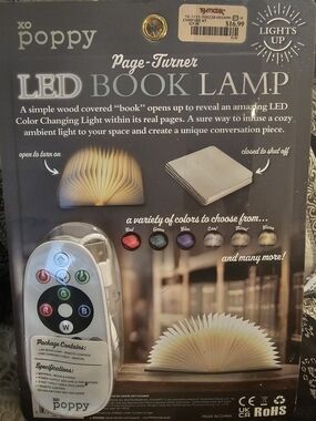 XO Poppy Folding LED Wood Cover Book LAMP Light Up Rechargeable Multi Color